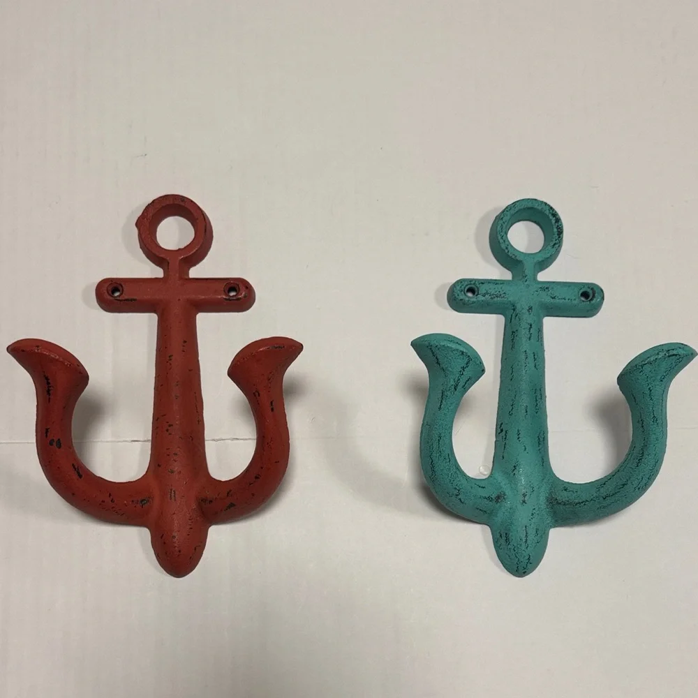 Nautical Anchor Wall Hooks - Red and Blue